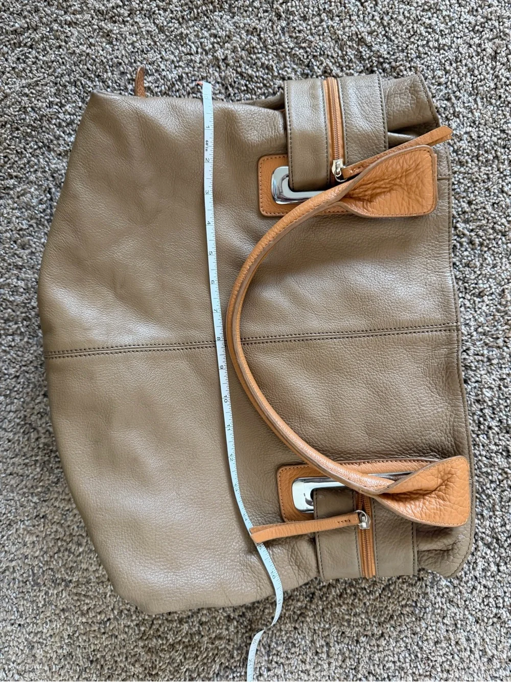 VERA PELLE ITALY Tan & Taupe Italian Leather Shoulder Bag